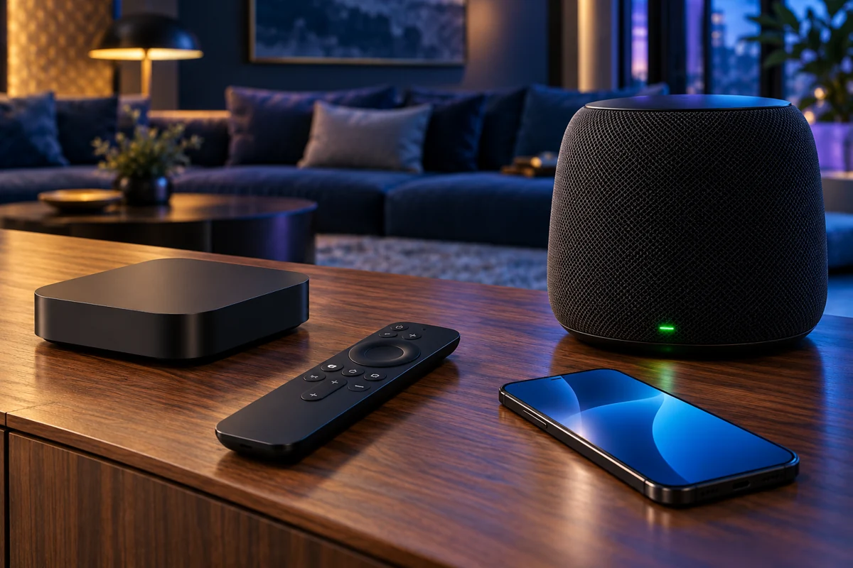 TV Box e controle remoto genéricos; imagem ilustrativa criada com IA
